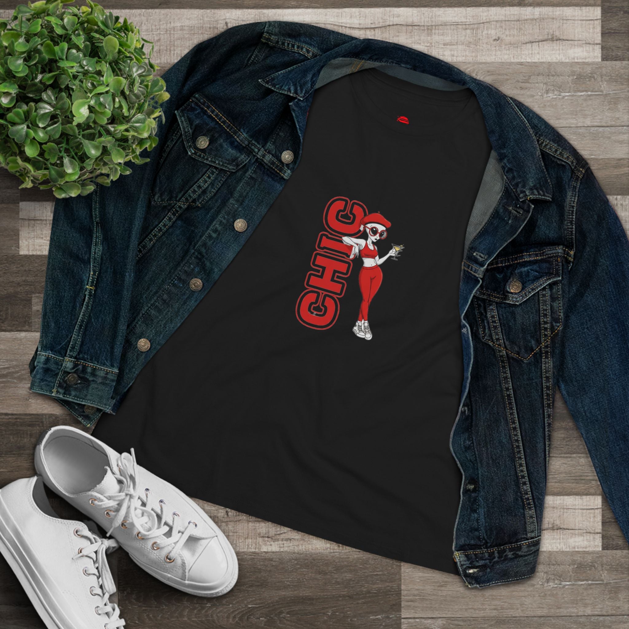 Eccentric Trendz Ladies' Minimal Red "CHIC" Graphic Tee