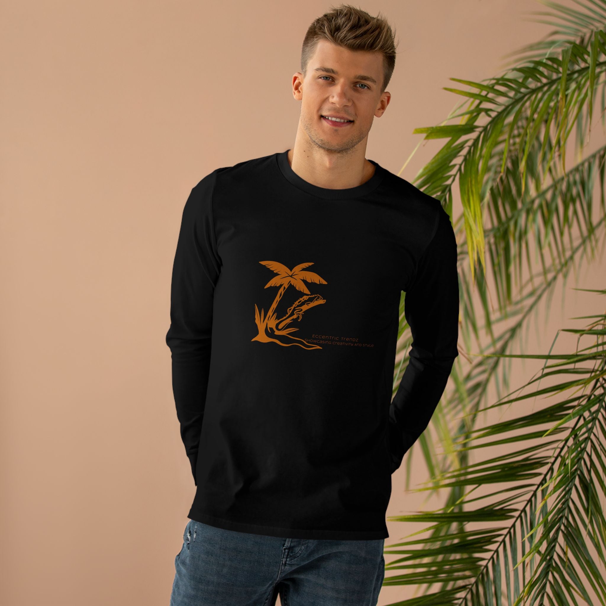 Eceentric Trendz Vintage Orange Tropical Palm Long sleeve Tee