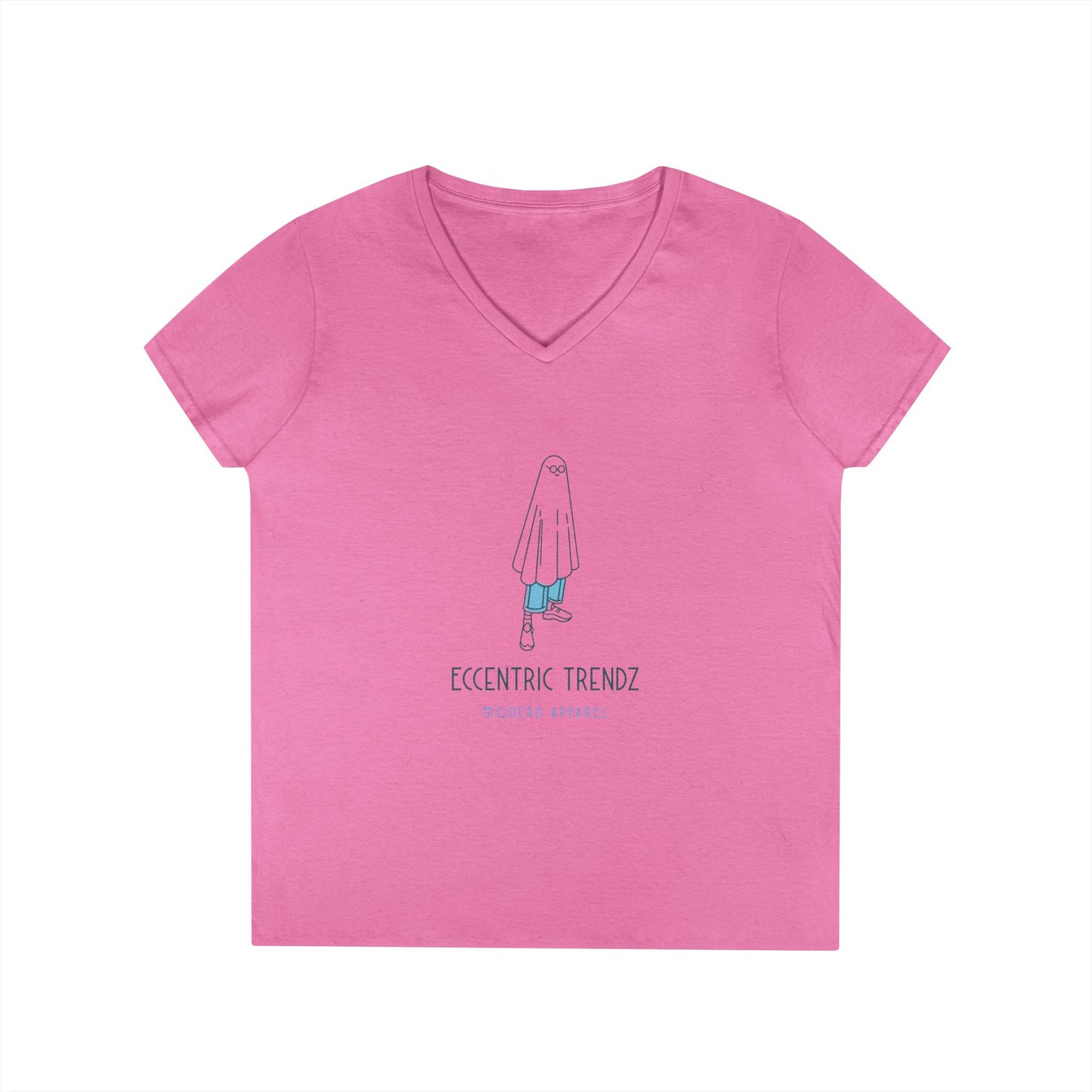 Eccentric Trendz Ladies' V-Neck Minimal Blue Ghost Graphic Tee