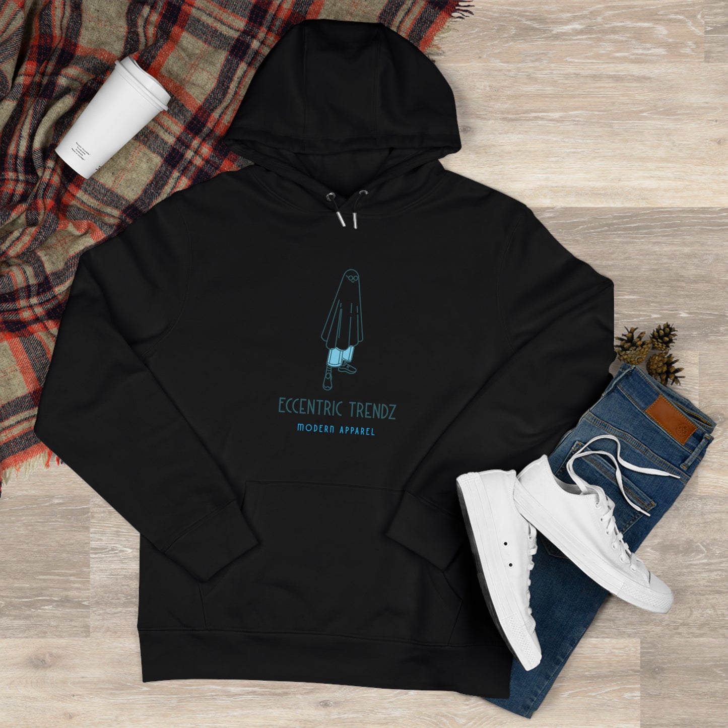 Eccentric Trendz Vibrant Minimalist Ghost Alien Hoodie (Blue)