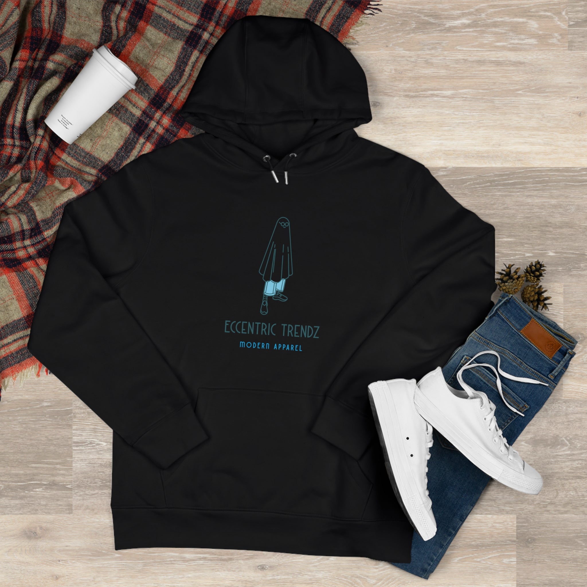 Eccentric Trendz Vibrant Minimalist Ghost Alien Hoodie (Blue)