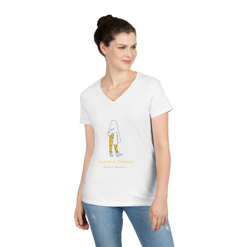 Eccentric Trendz Ladies' V-Neck Minimal Yellow Ghost Graphic Tee