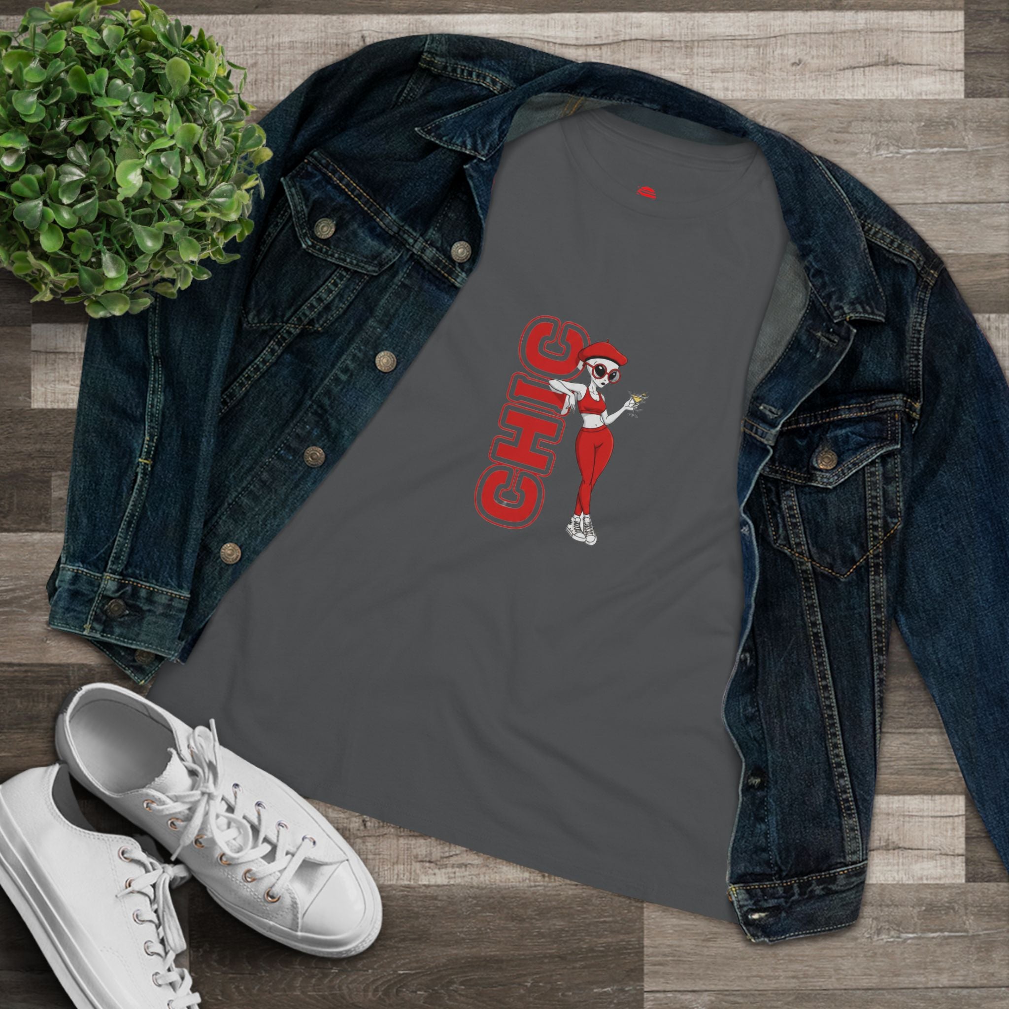 Eccentric Trendz Ladies' Minimal Red "CHIC" Graphic Tee