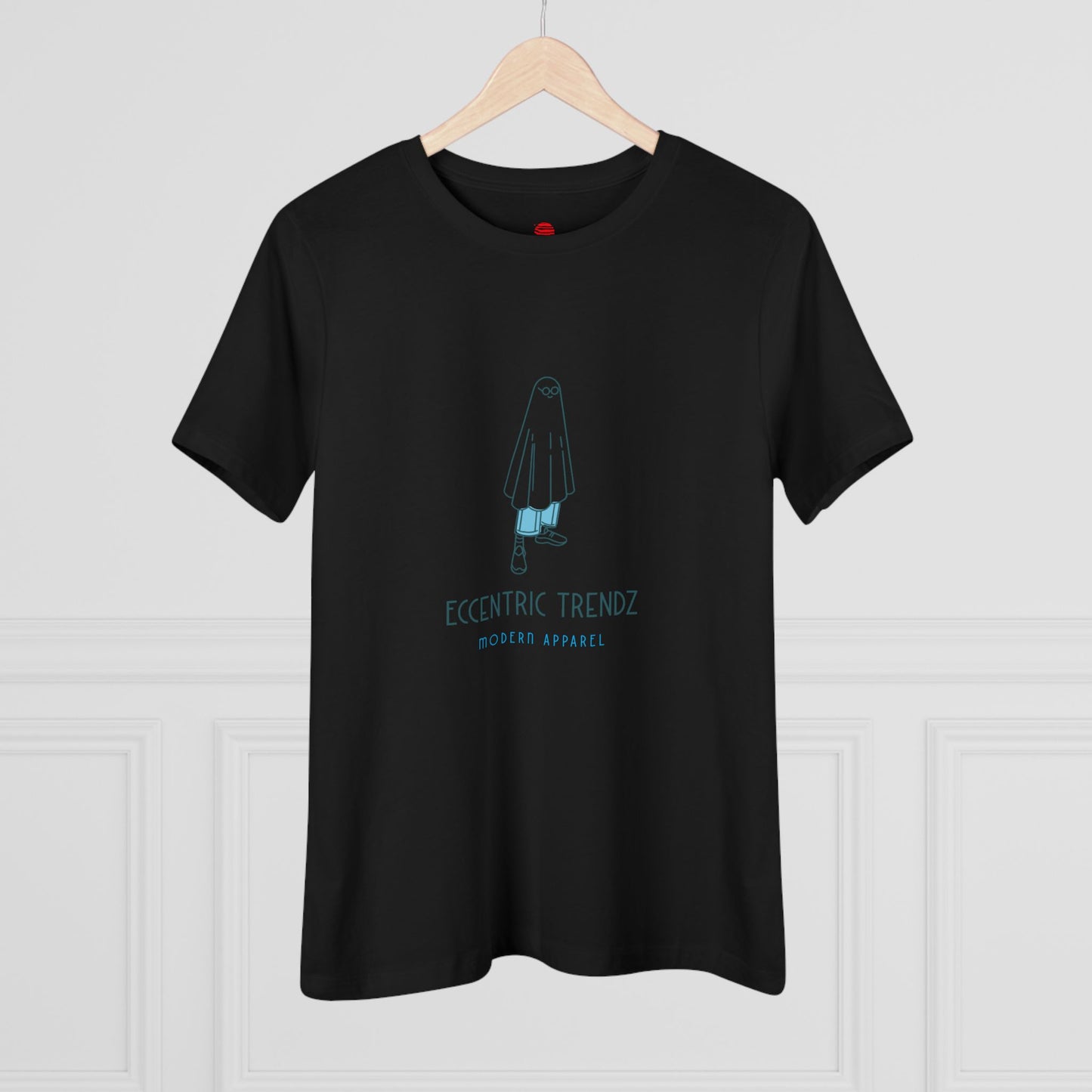 Eccentric Trendz Ladies' V-Neck Minimal Blue Ghost Graphic Tee