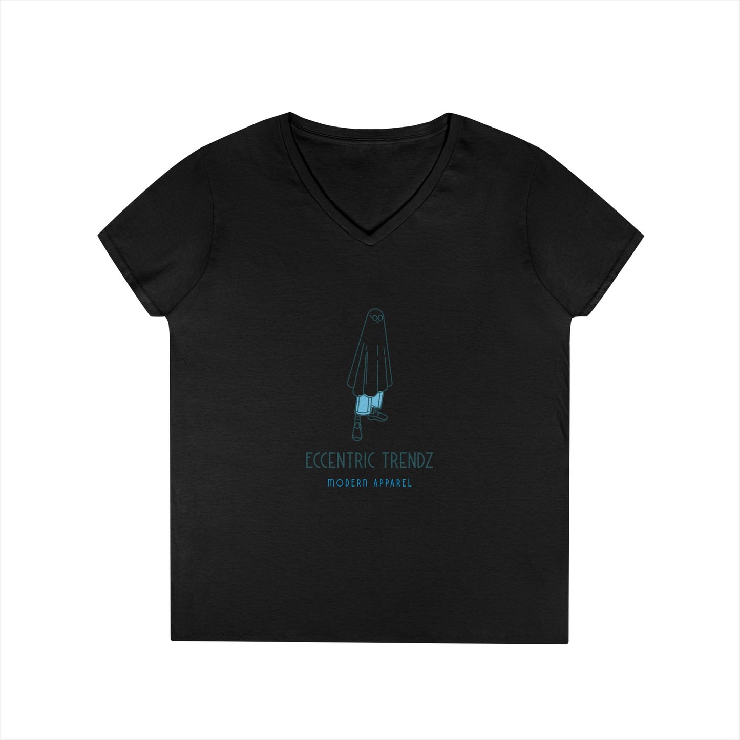 Eccentric Trendz Ladies' V-Neck Minimal Blue Ghost Graphic Tee