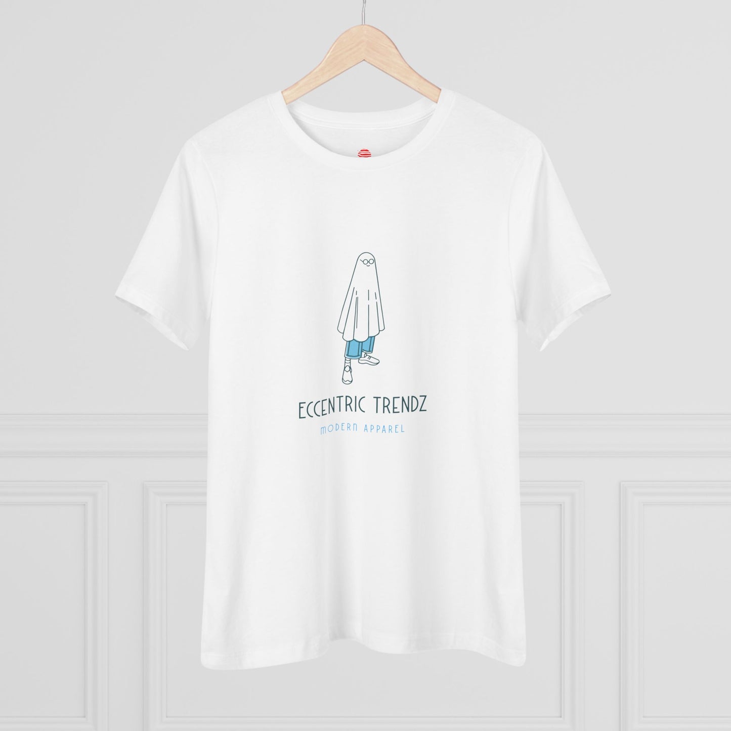 Eccentric Trendz Ladies' V-Neck Minimal Blue Ghost Graphic Tee