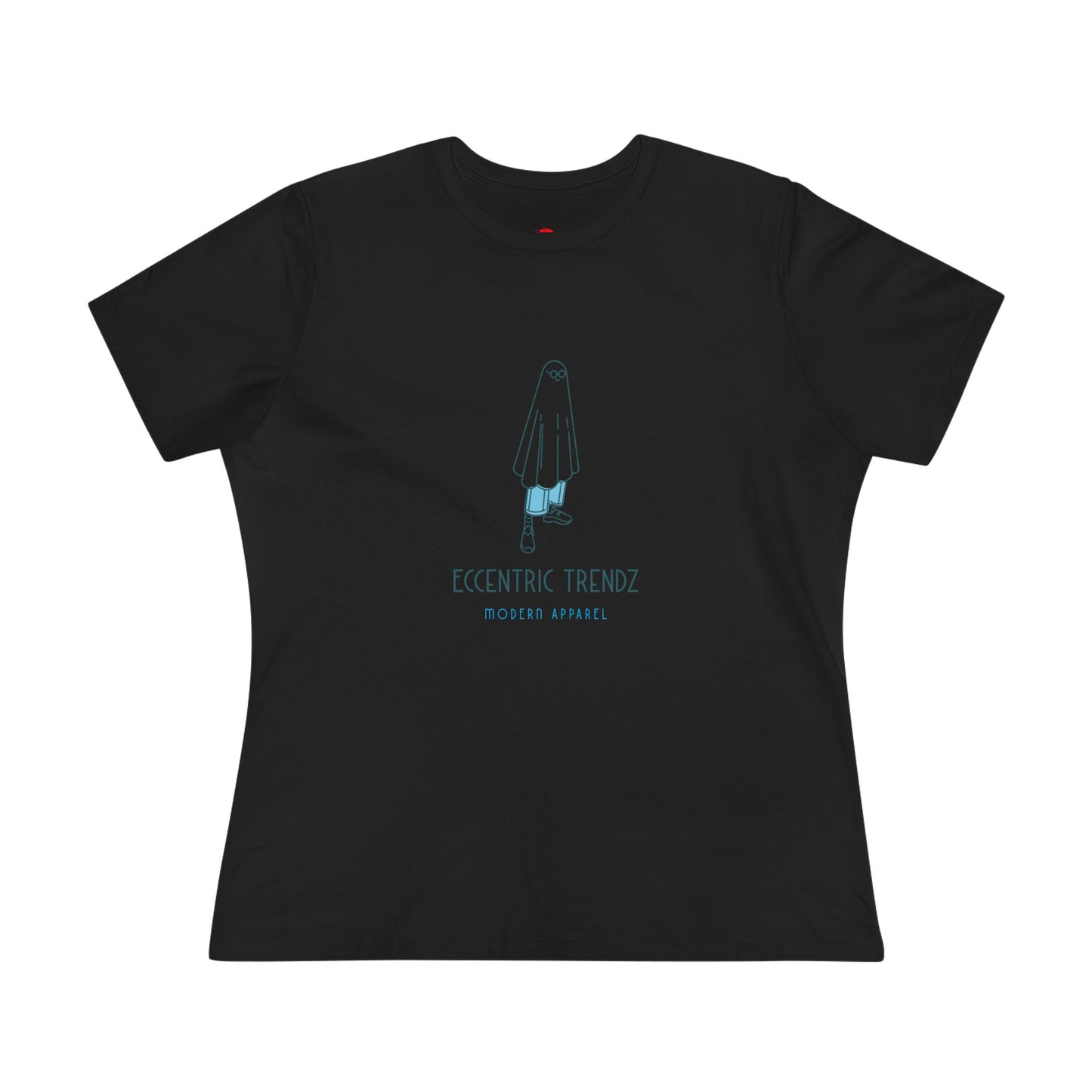 Eccentric Trendz Ladies' V-Neck Minimal Blue Ghost Graphic Tee