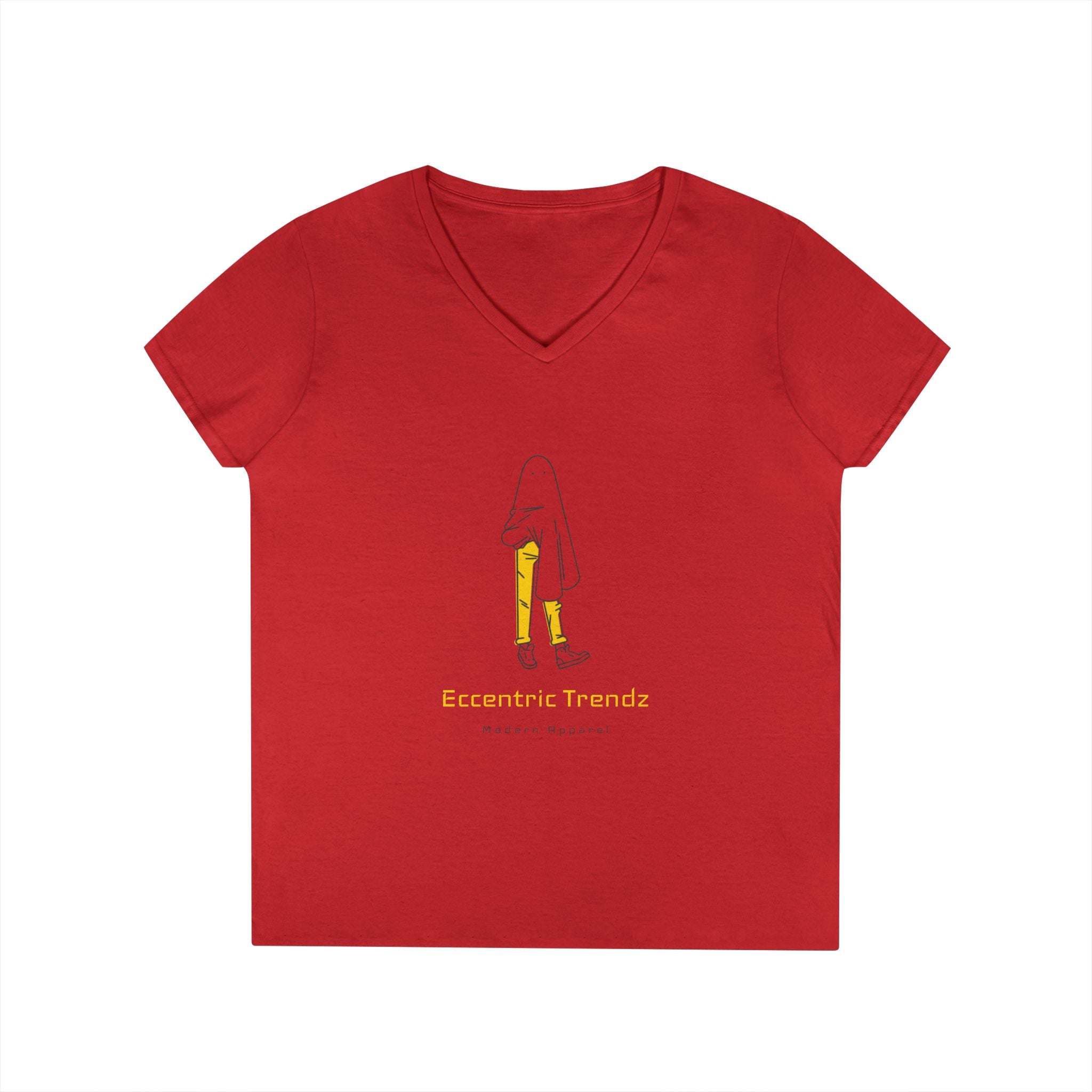 Eccentric Trendz Ladies' V-Neck Minimal Yellow Ghost Graphic Tee