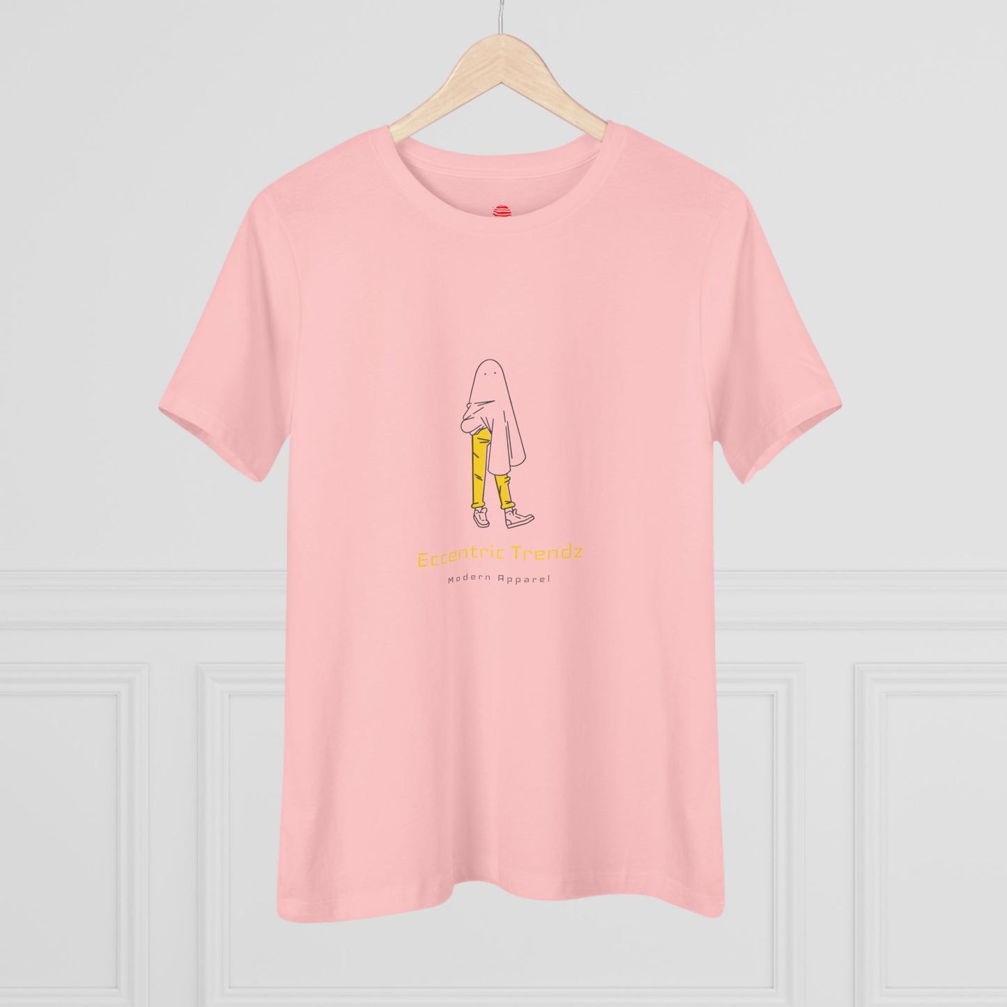 Eccentric Trendz Ladies' V-Neck Minimal Yellow Ghost Graphic Tee