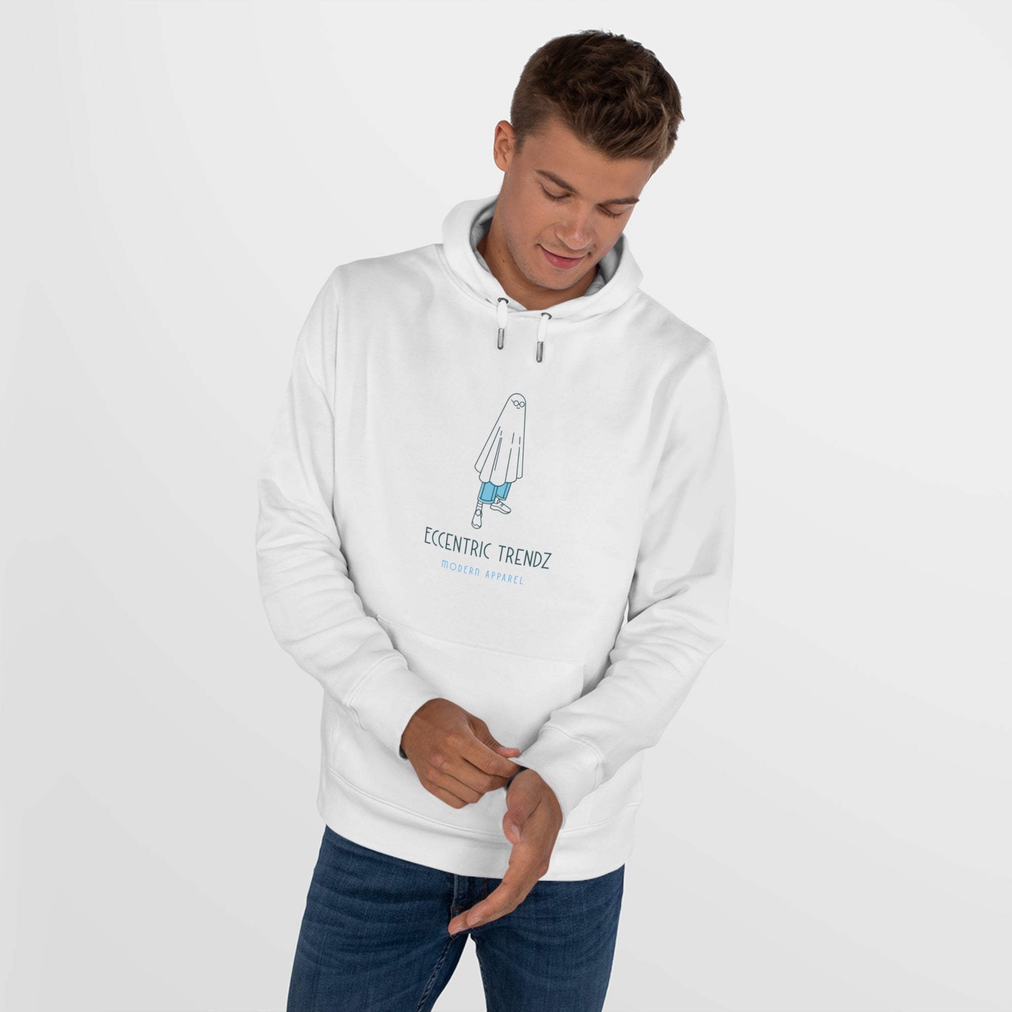 Eccentric Trendz Vibrant Minimalist Ghost Alien Hoodie (Blue)