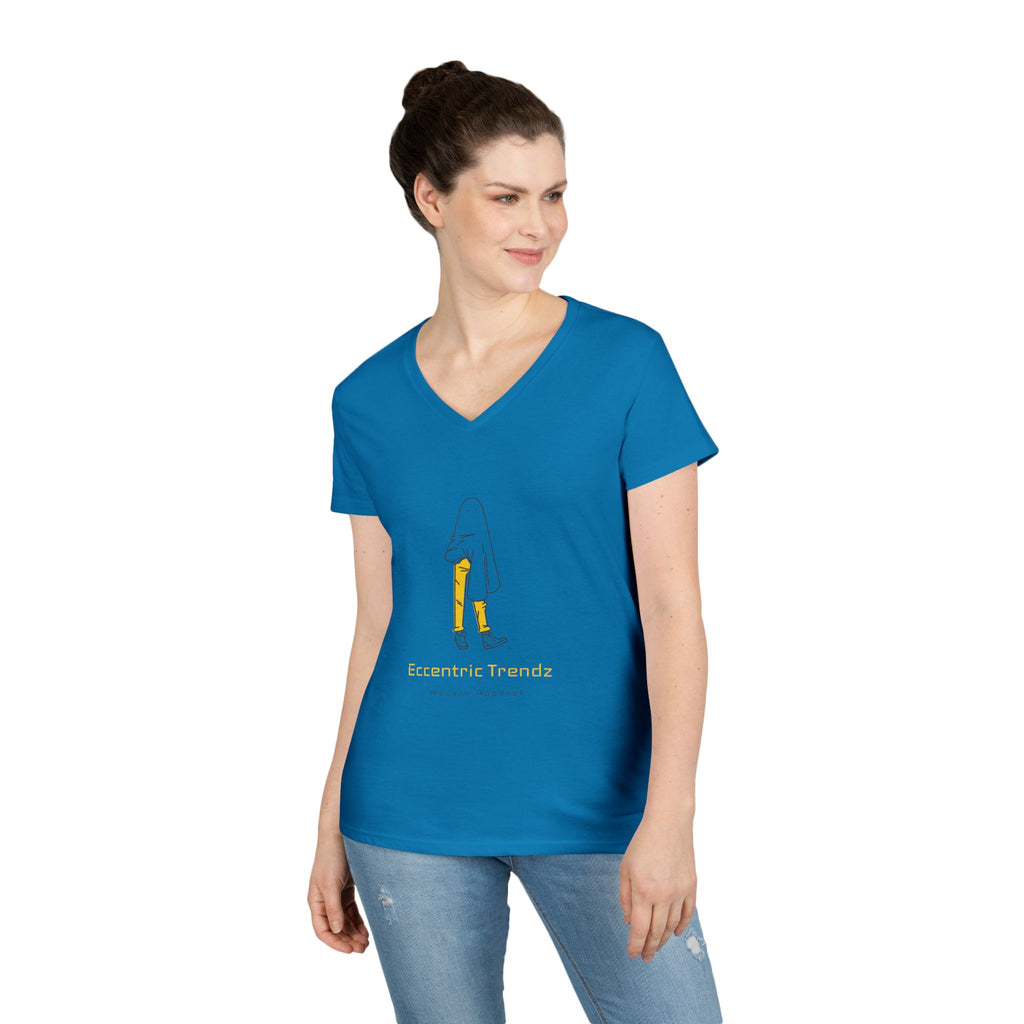 Eccentric Trendz Ladies' V-Neck Minimal Yellow Ghost Graphic Tee