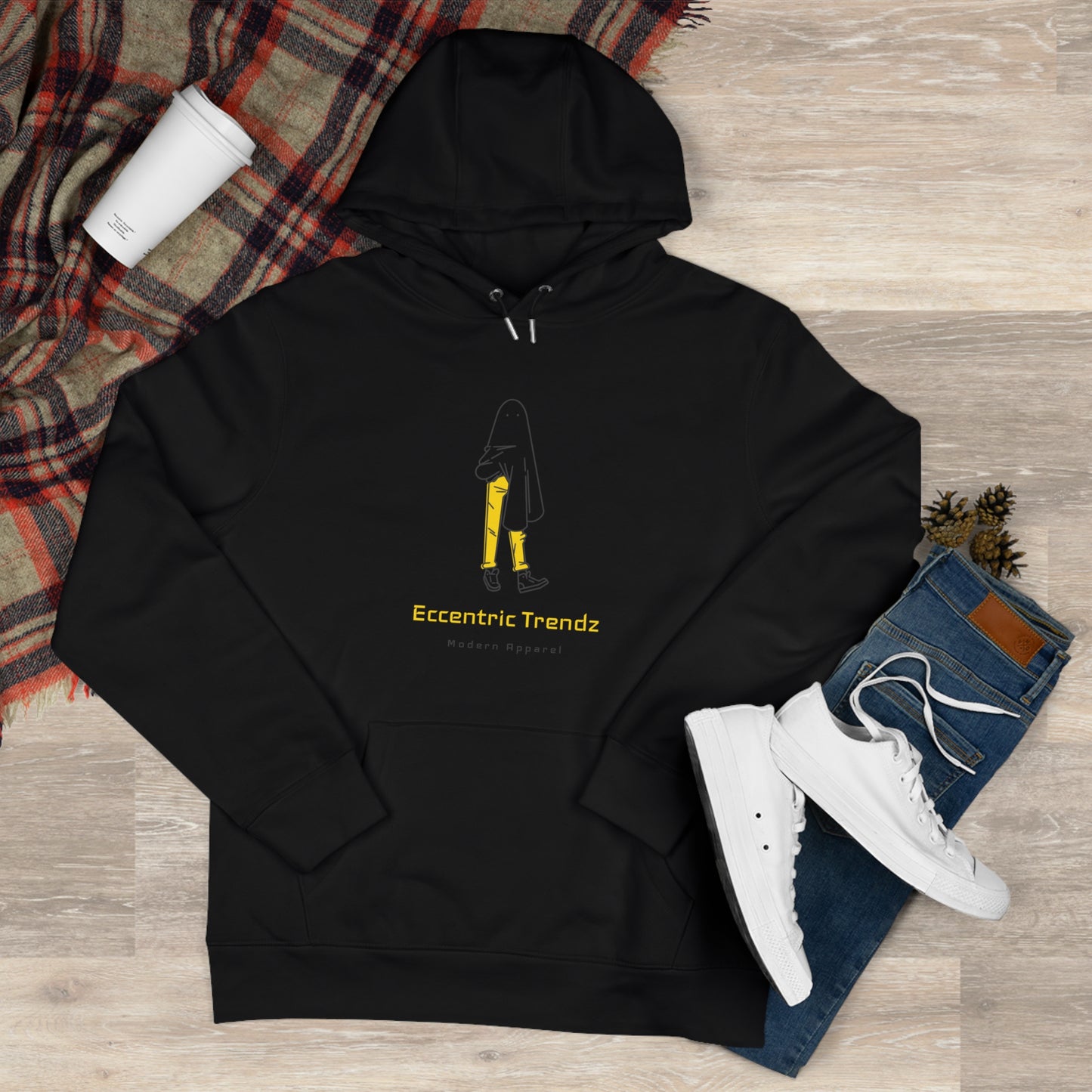 Eccentric Trendz Vibrant Minimalist Ghost Alien Hoodie (Yellow)