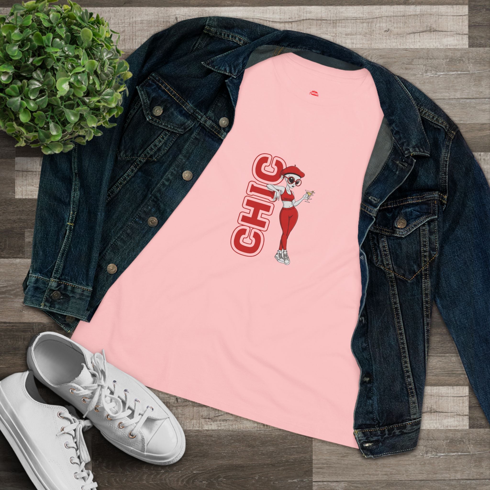 Eccentric Trendz Ladies' Minimal Red "CHIC" Graphic Tee