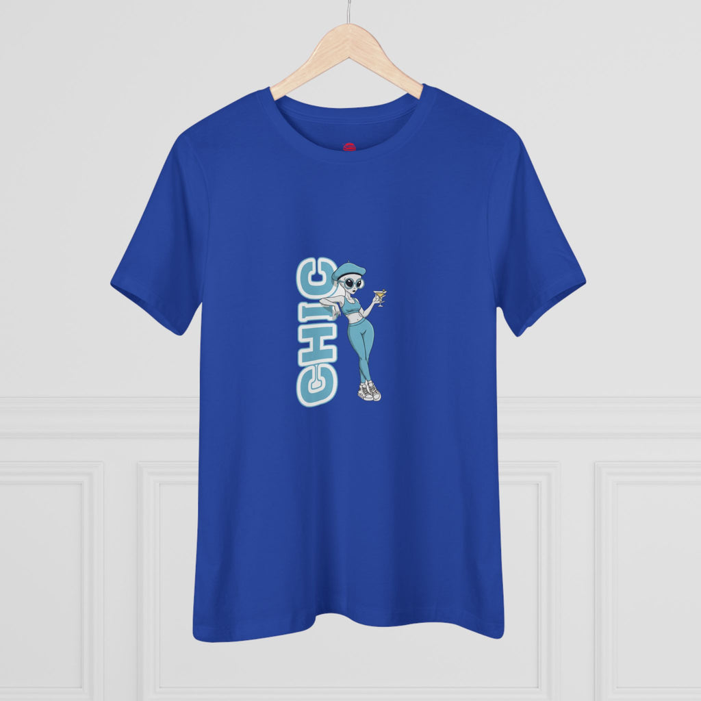 Eccentric Trendz Ladies' V-Neck Minimal Light Blue "CHIC" Graphic Tee
