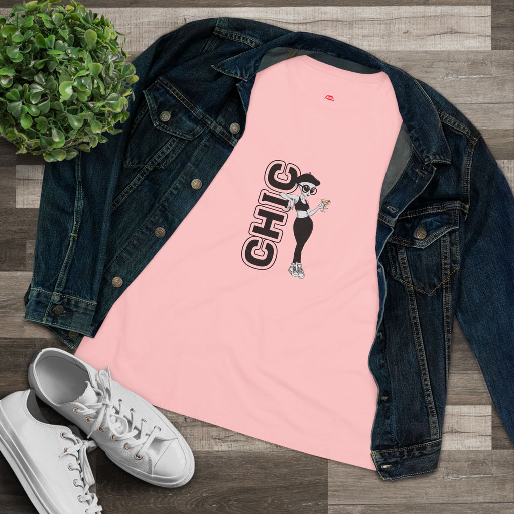 Eccentric Trendz Ladies' V-Neck Minimal Black "CHIC" Graphic Tee
