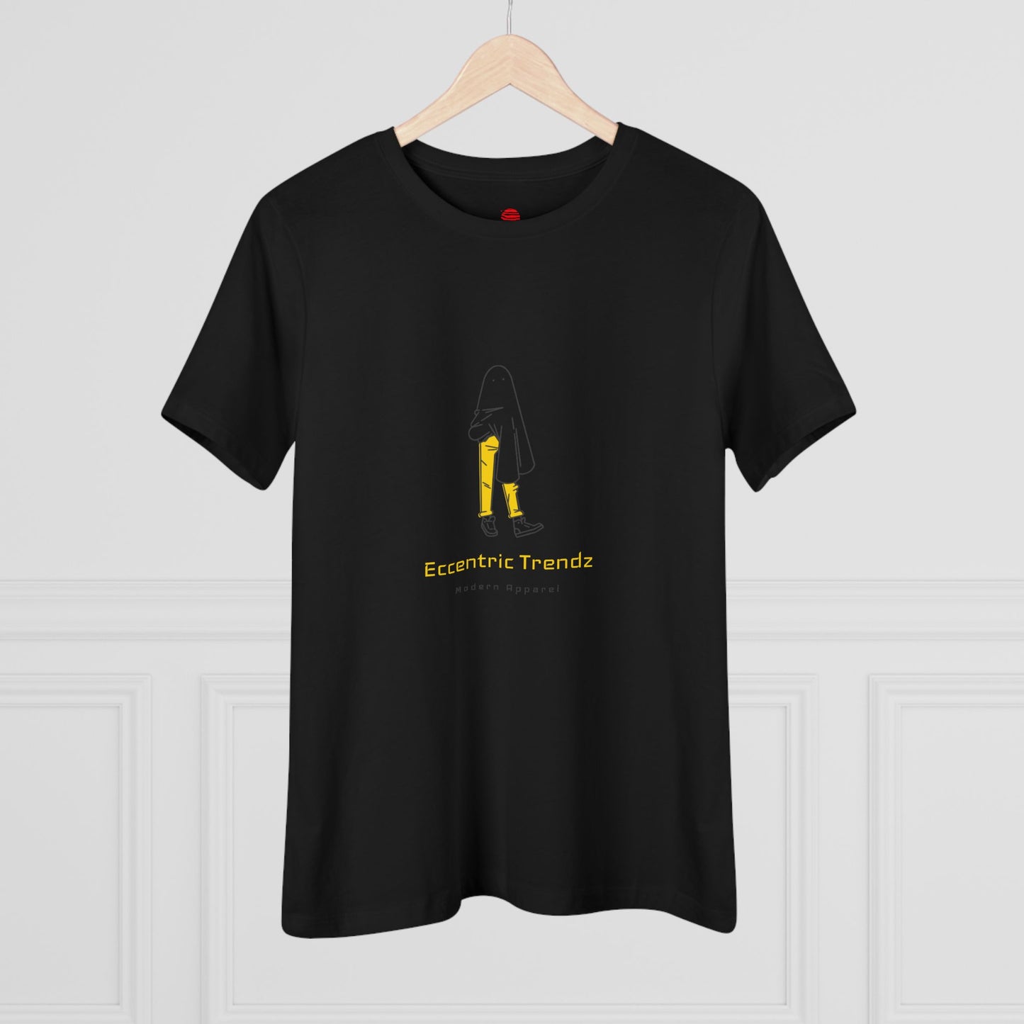 Eccentric Trendz Ladies' V-Neck Minimal Yellow Ghost Graphic Tee