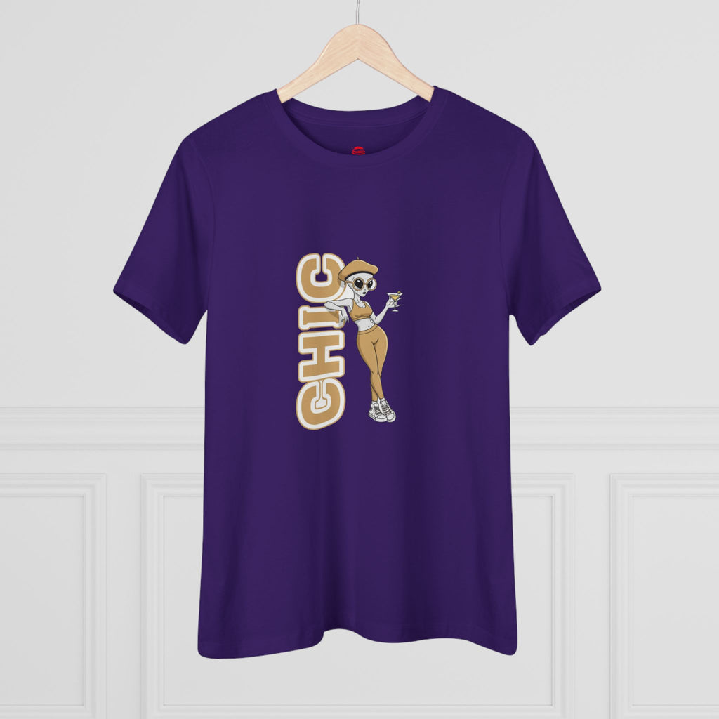 Eccentric Trendz Ladies' V-Neck Minimal Tan "CHIC" Graphic Tee