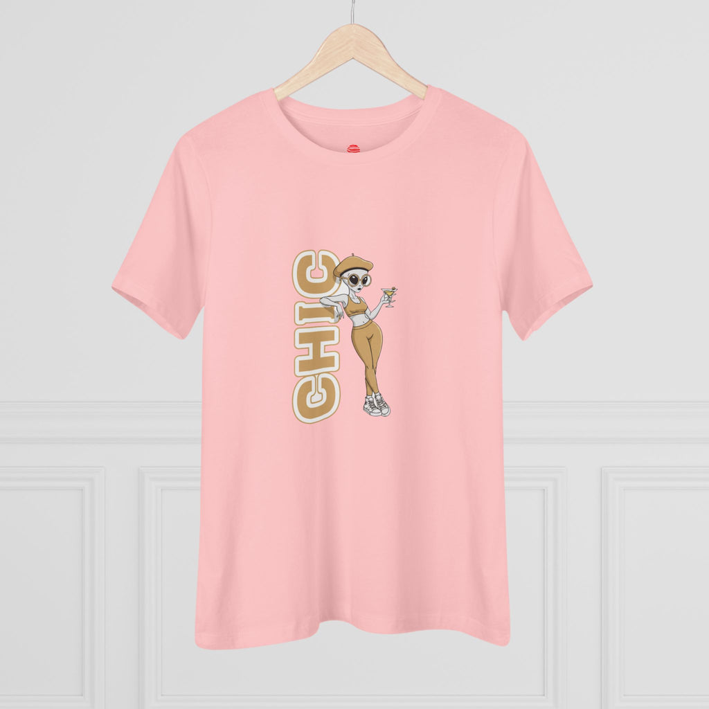 Eccentric Trendz Ladies' V-Neck Minimal Tan "CHIC" Graphic Tee