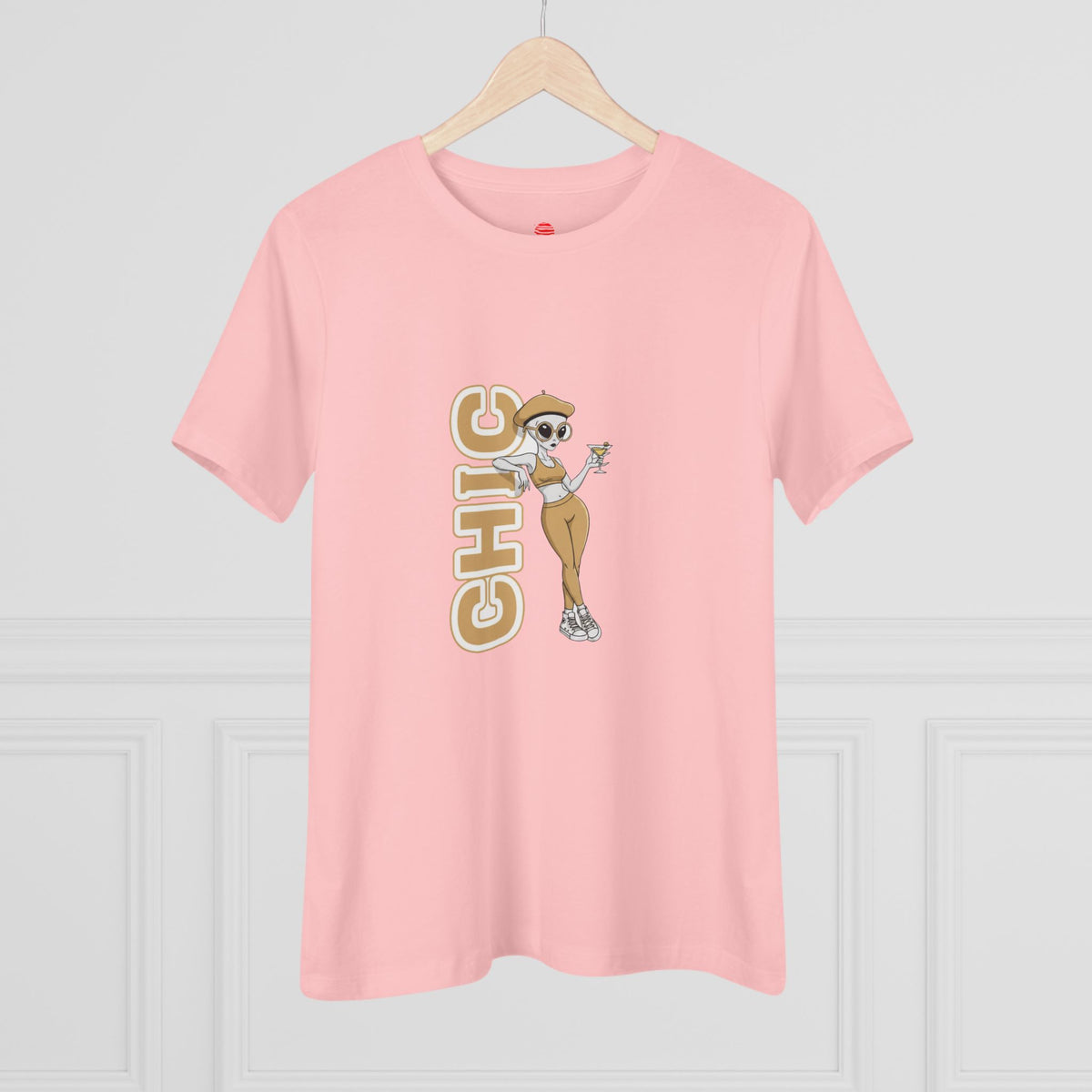 Eccentric Trendz Ladies' V-Neck Minimal Tan "CHIC" Graphic Tee