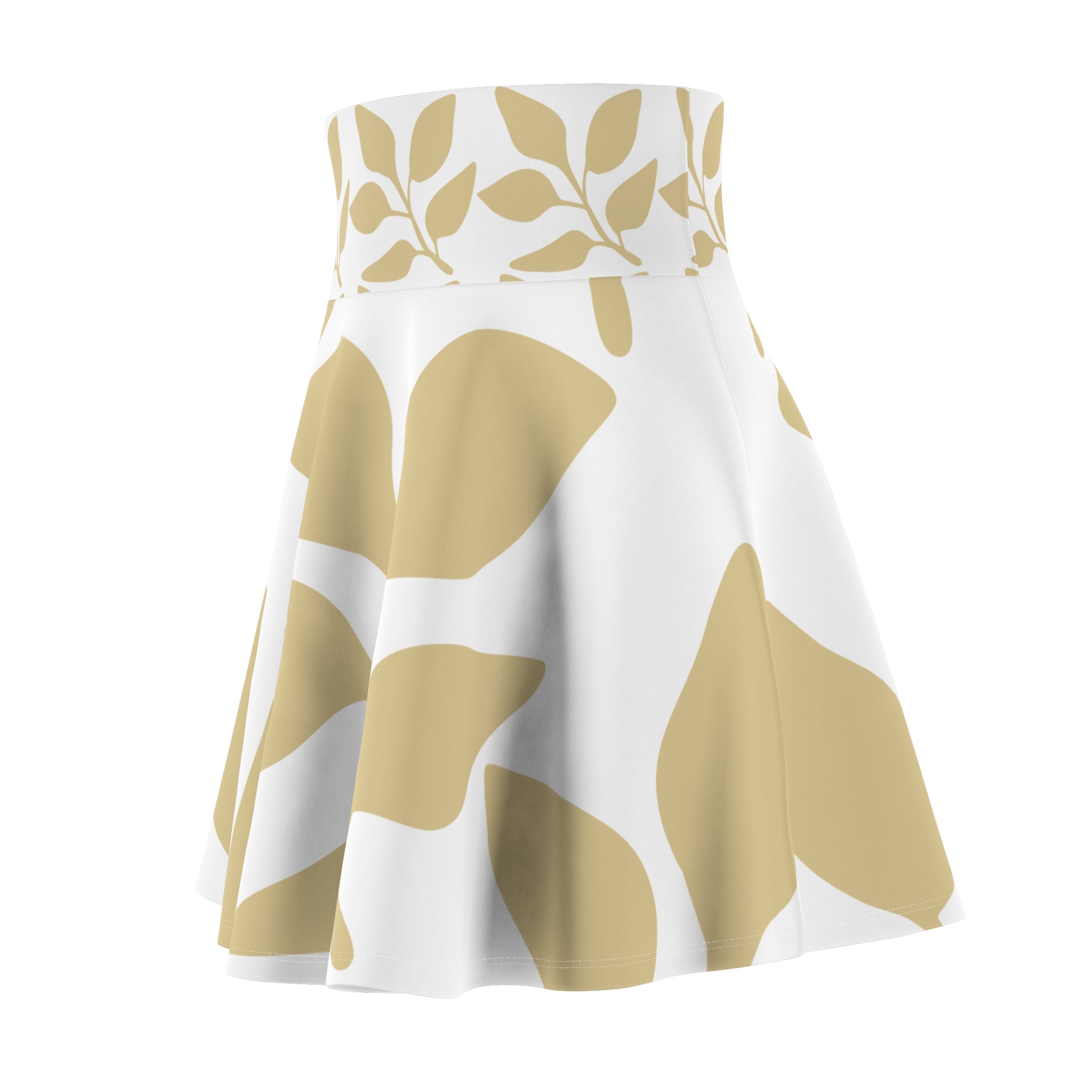Eccentric Trendz Floral Beige Leaf Print High-Waist Skater Skirt