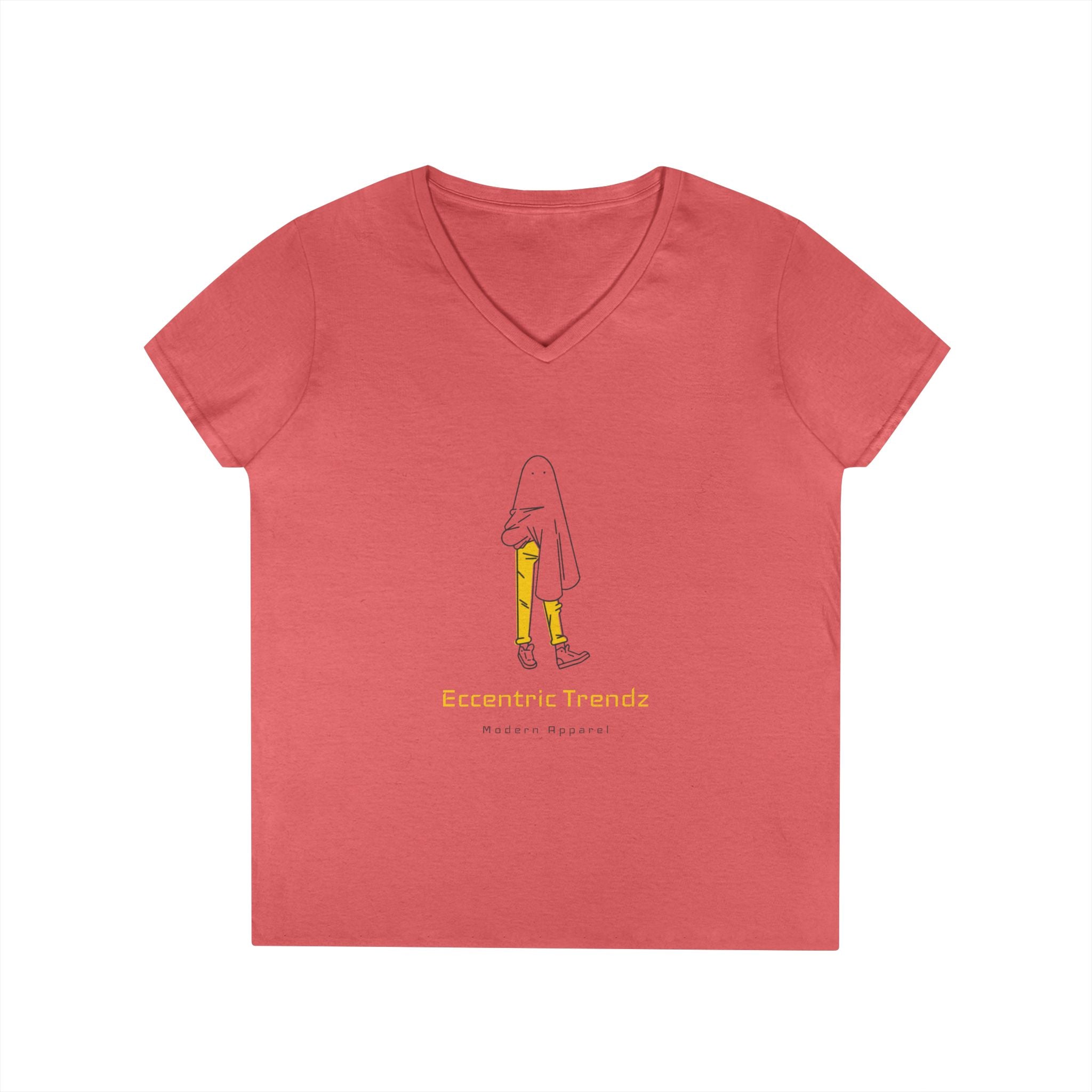 Eccentric Trendz Ladies' V-Neck Minimal Yellow Ghost Graphic Tee