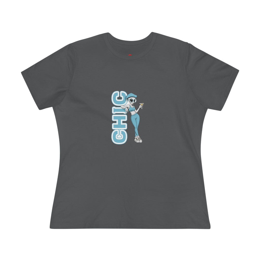 Eccentric Trendz Ladies' V-Neck Minimal Light Blue "CHIC" Graphic Tee