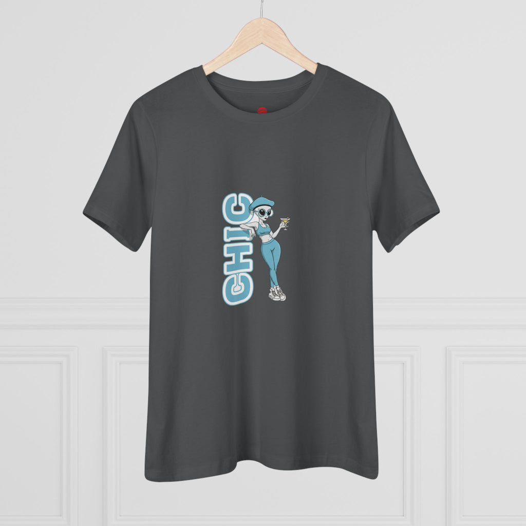 Eccentric Trendz Ladies' V-Neck Minimal Light Blue "CHIC" Graphic Tee