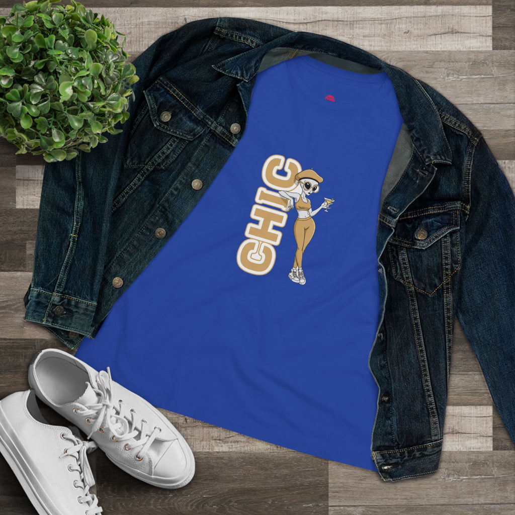 Eccentric Trendz Ladies' V-Neck Minimal Tan "CHIC" Graphic Tee