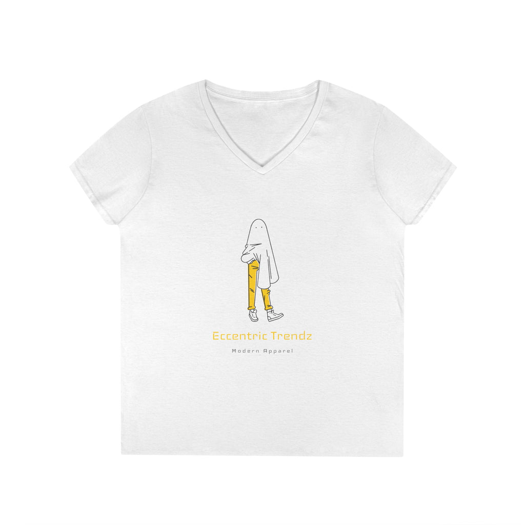 Eccentric Trendz Ladies' V-Neck Minimal Yellow Ghost Graphic Tee
