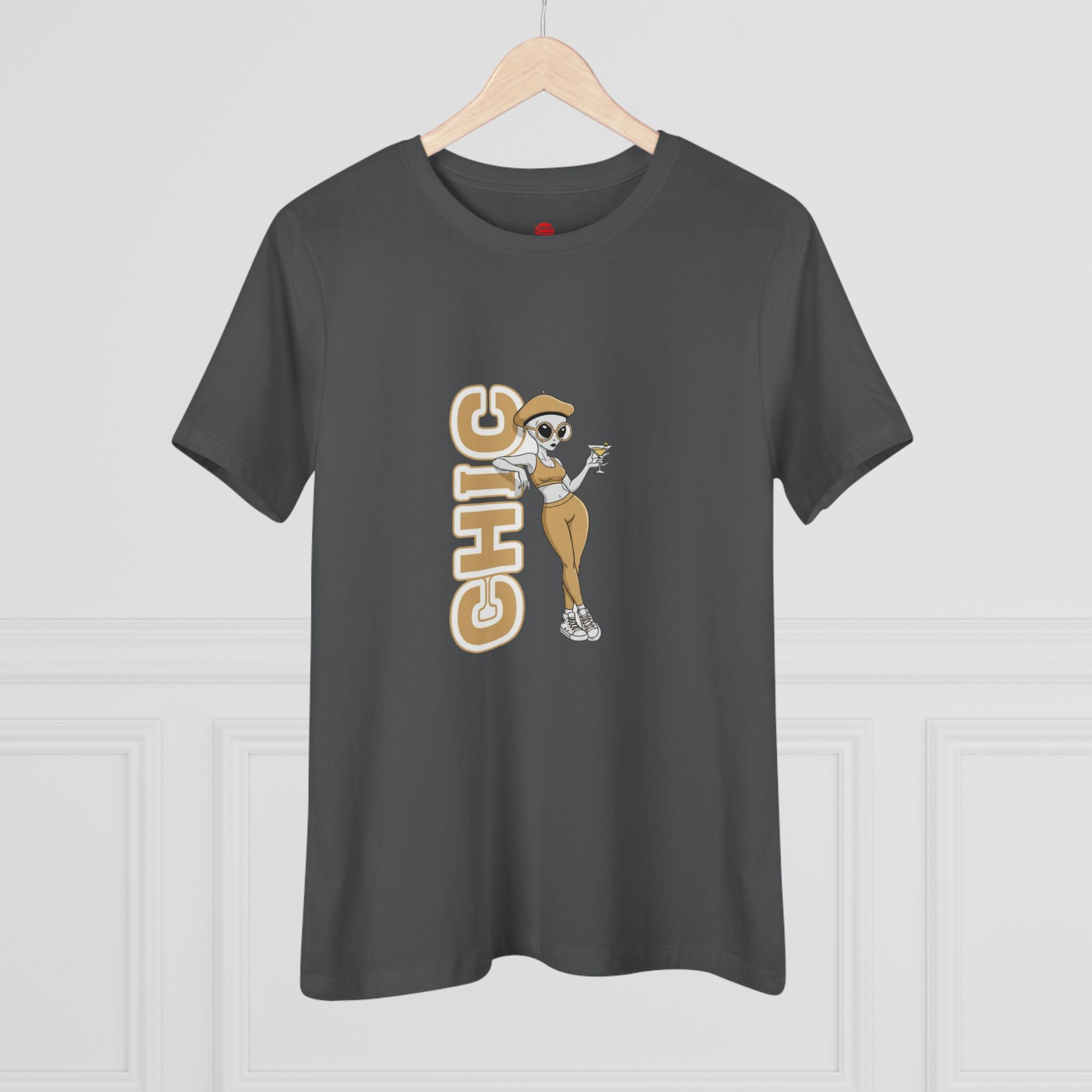 Eccentric Trendz Ladies' V-Neck Minimal Tan "CHIC" Graphic Tee