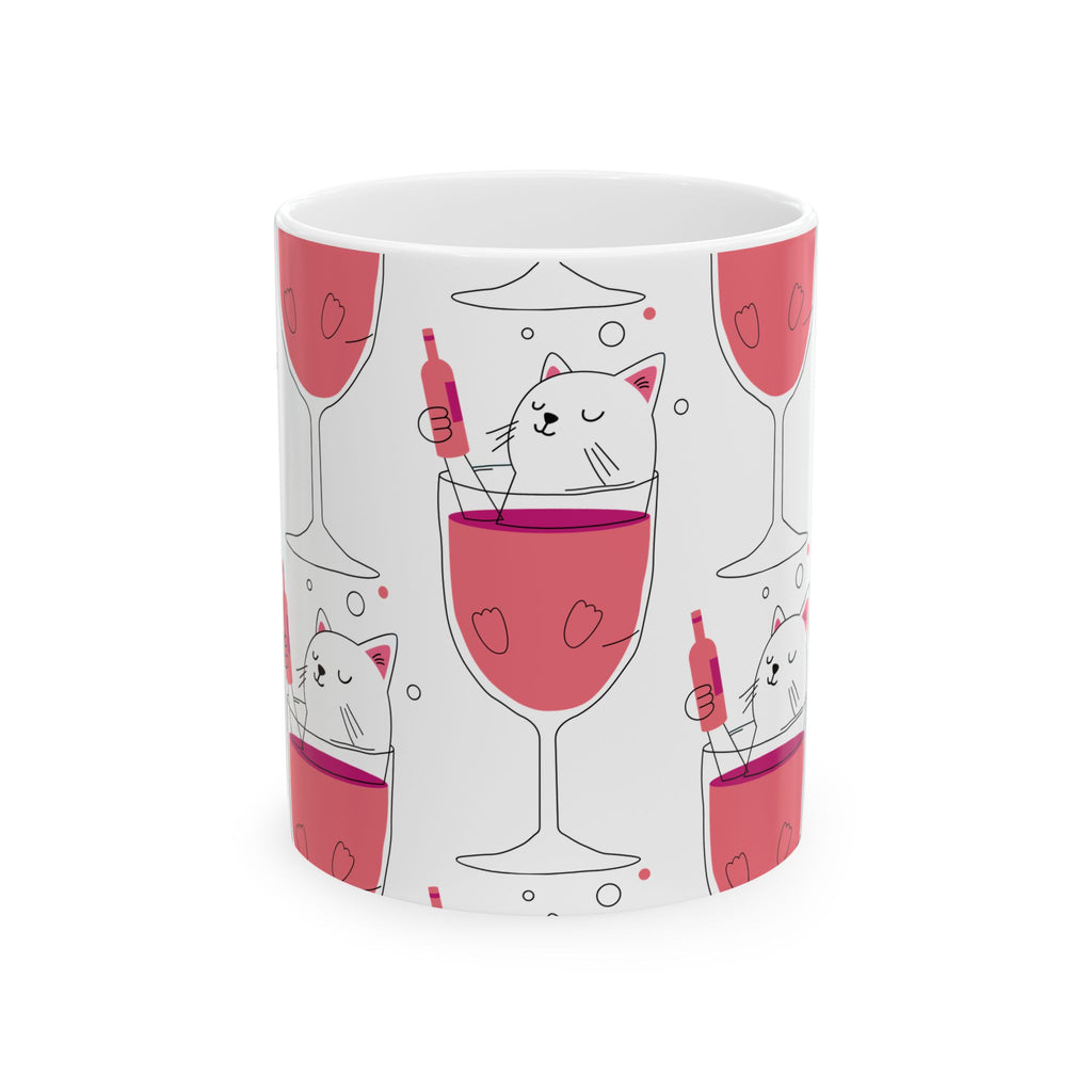 Eccentric Trendz Wine Cat Ceramic Mug - (Caturday)