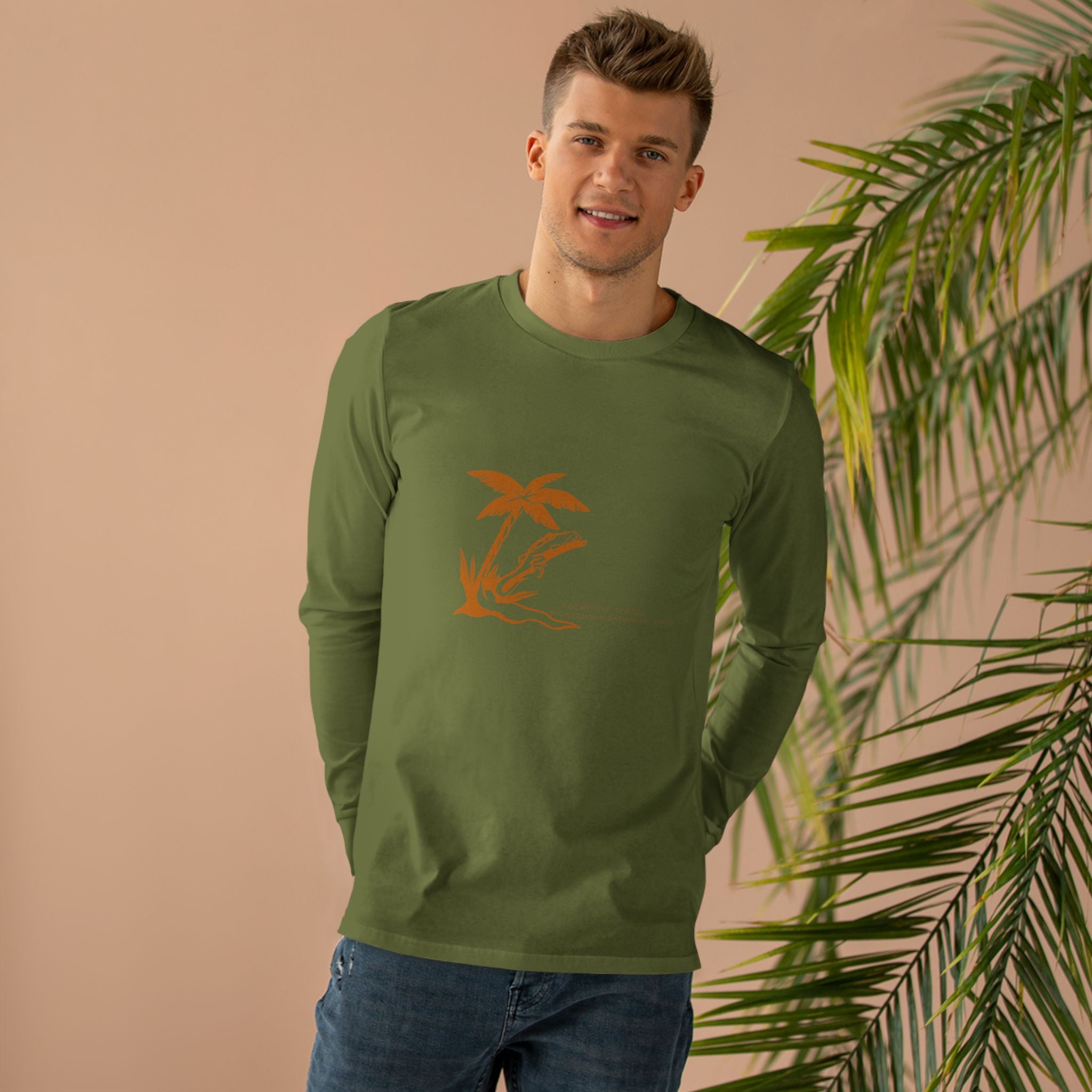 Eceentric Trendz Vintage Orange Tropical Palm Long sleeve Tee