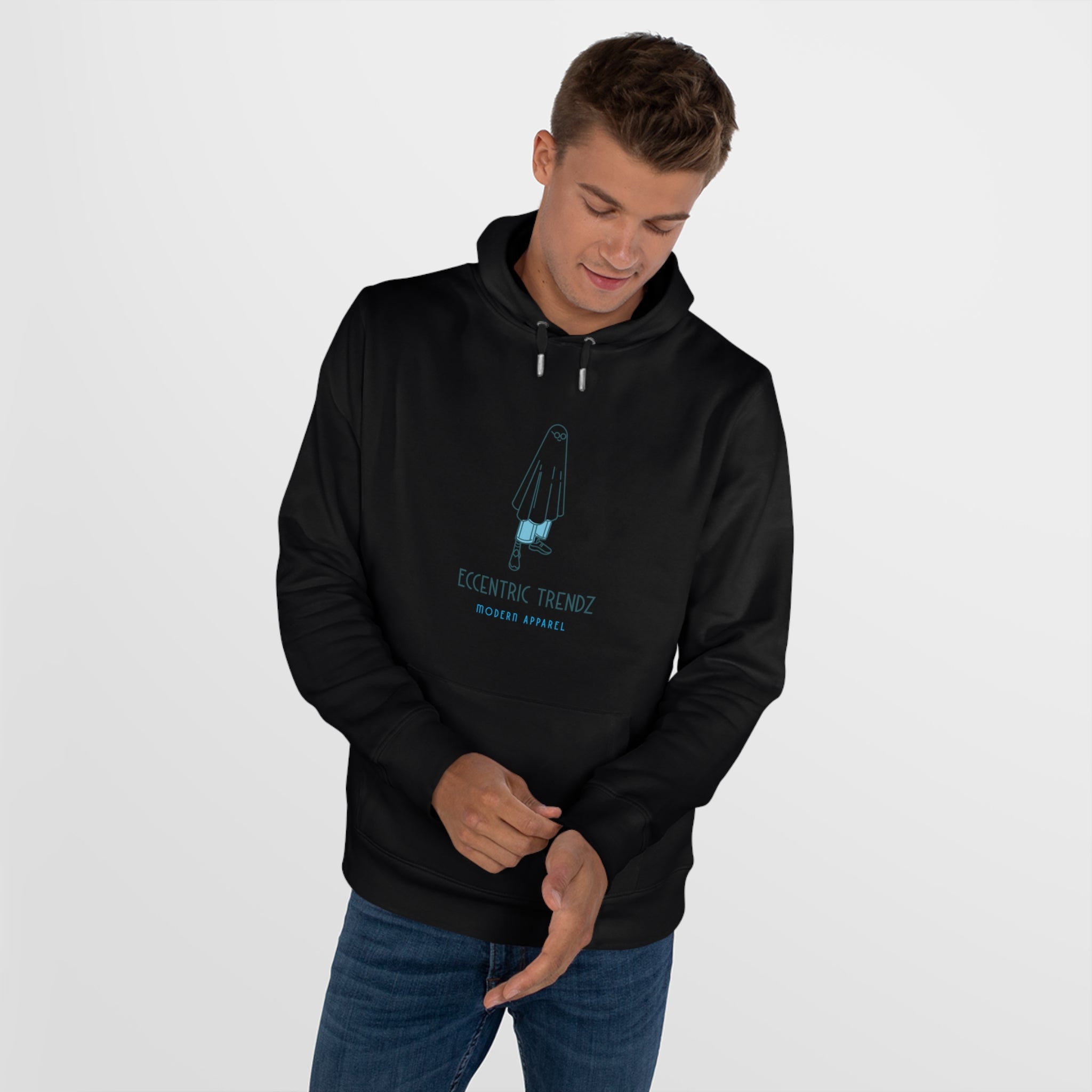 Eccentric Trendz Vibrant Minimalist Ghost Alien Hoodie (Blue)