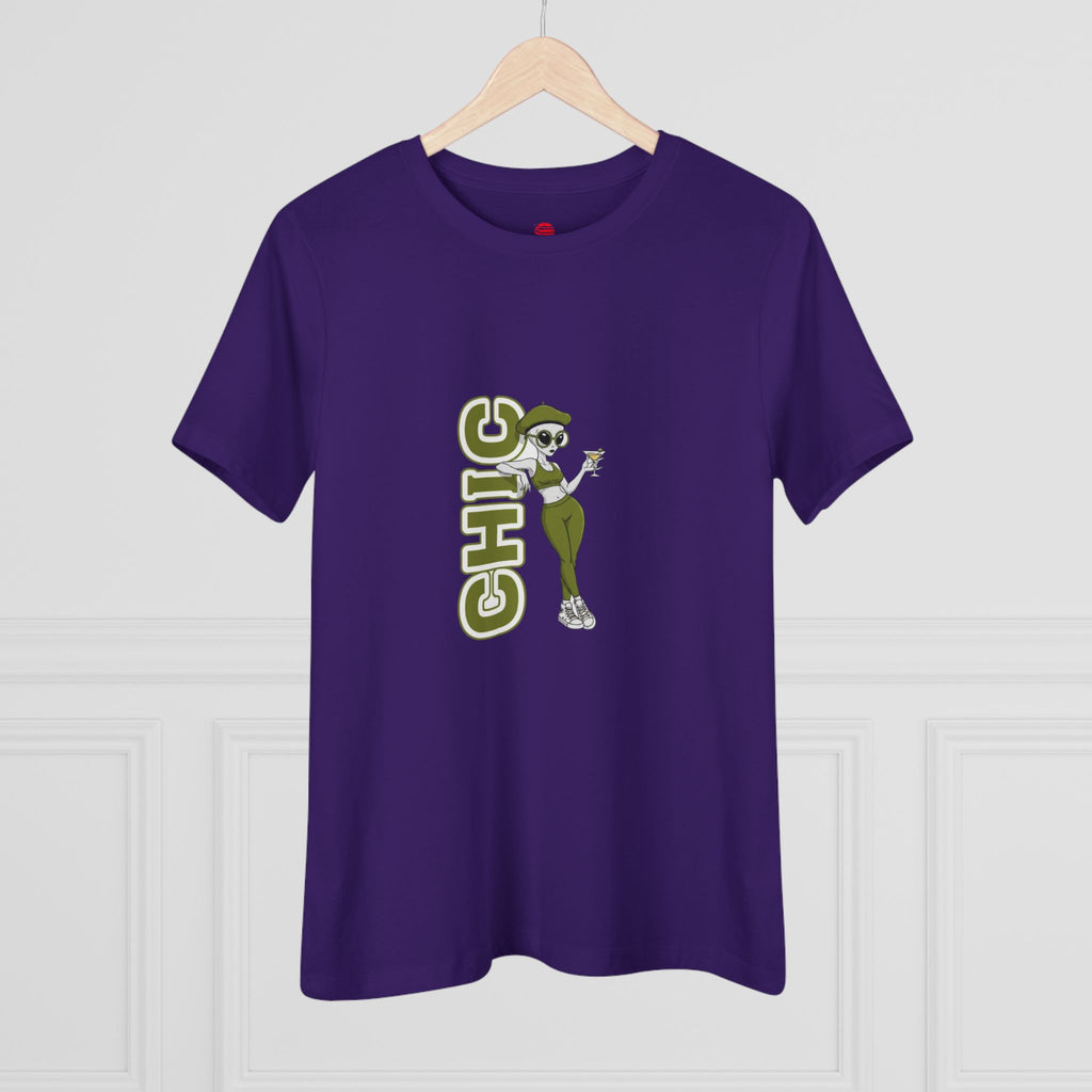 Eccentric Trendz Ladies' V-Neck Minimal Green "CHIC" Graphic Tee