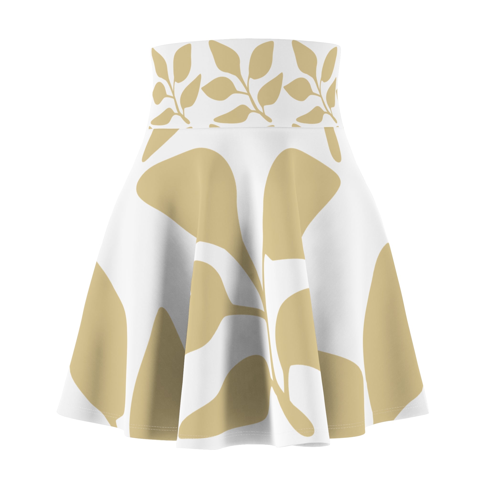 Eccentric Trendz Floral Beige Leaf Print High-Waist Skater Skirt