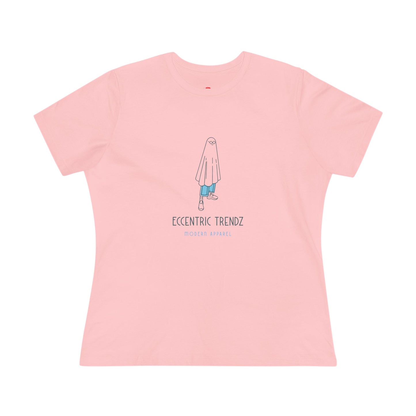 Eccentric Trendz Ladies' V-Neck Minimal Blue Ghost Graphic Tee