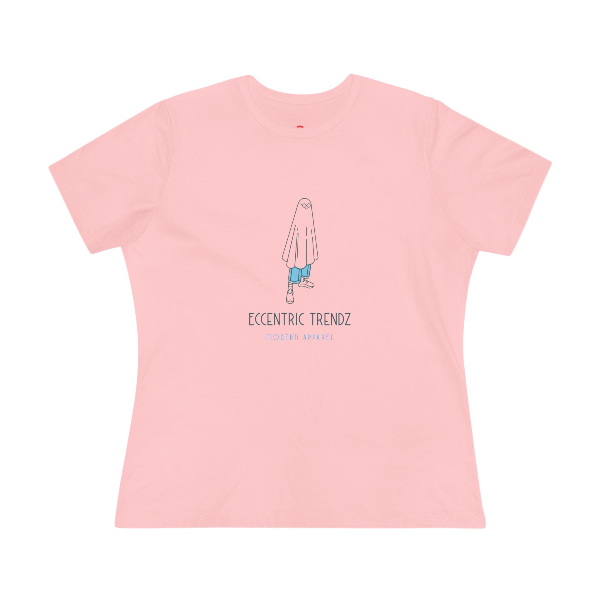 Eccentric Trendz Ladies' V-Neck Minimal Blue Ghost Graphic Tee