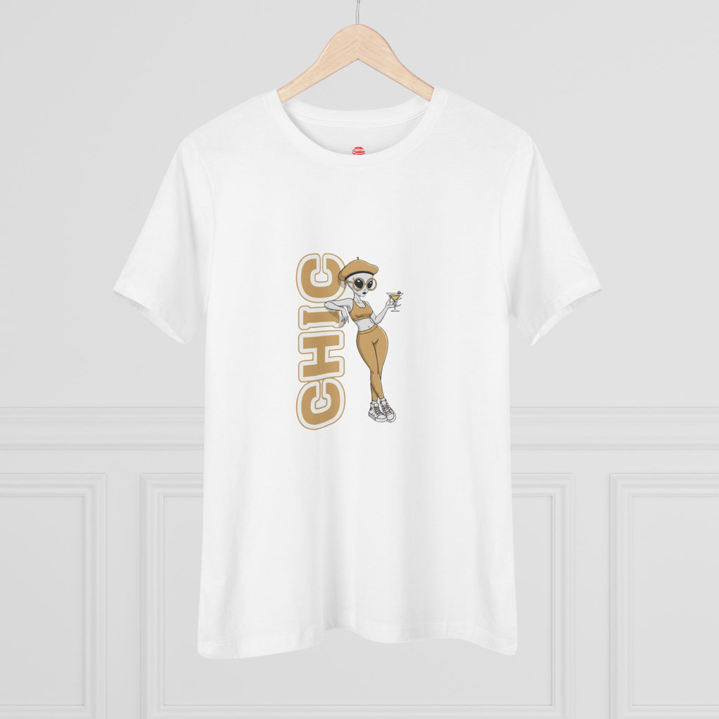 Eccentric Trendz Ladies' V-Neck Minimal Tan "CHIC" Graphic Tee