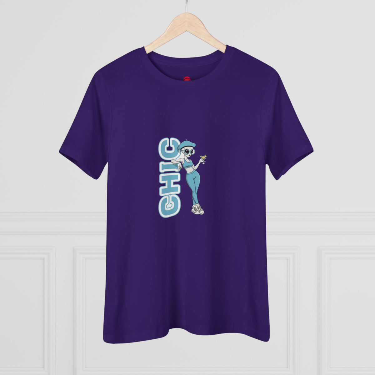Eccentric Trendz Ladies' V-Neck Minimal Light Blue "CHIC" Graphic Tee