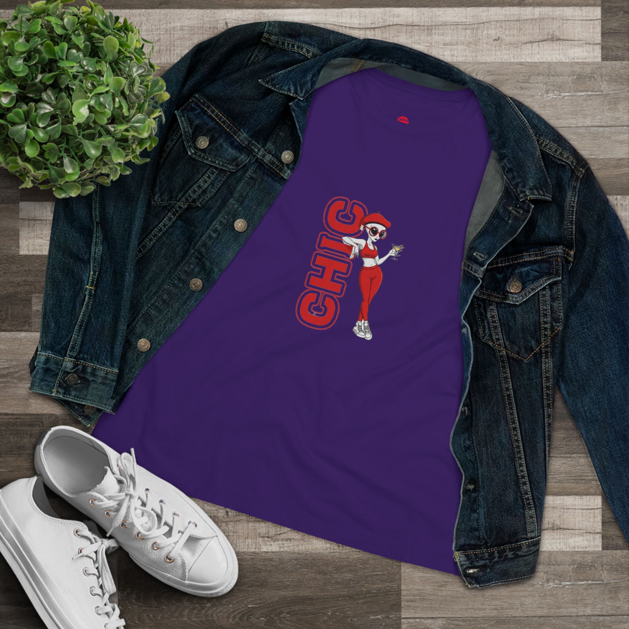 Eccentric Trendz Ladies' Minimal Red "CHIC" Graphic Tee
