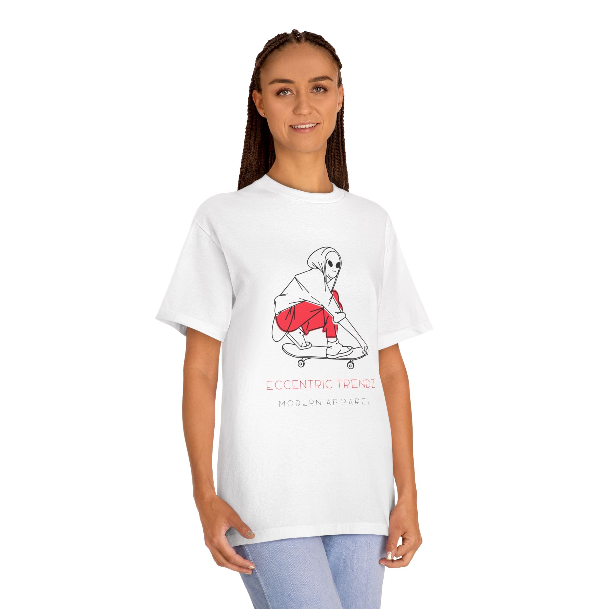 Eccentric Trendz Alien Skater Graphic Tee — Minimalist Skateboard design