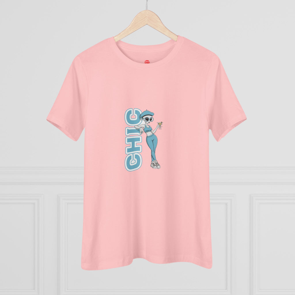Eccentric Trendz Ladies' V-Neck Minimal Light Blue "CHIC" Graphic Tee