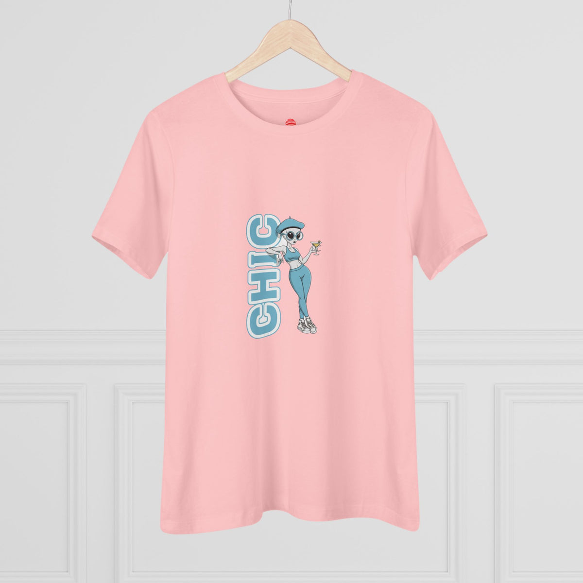 Eccentric Trendz Ladies' V-Neck Minimal Light Blue "CHIC" Graphic Tee