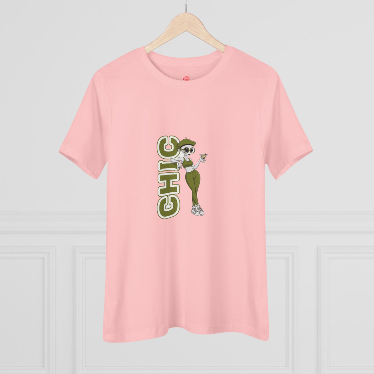 Eccentric Trendz Ladies' V-Neck Minimal Green "CHIC" Graphic Tee