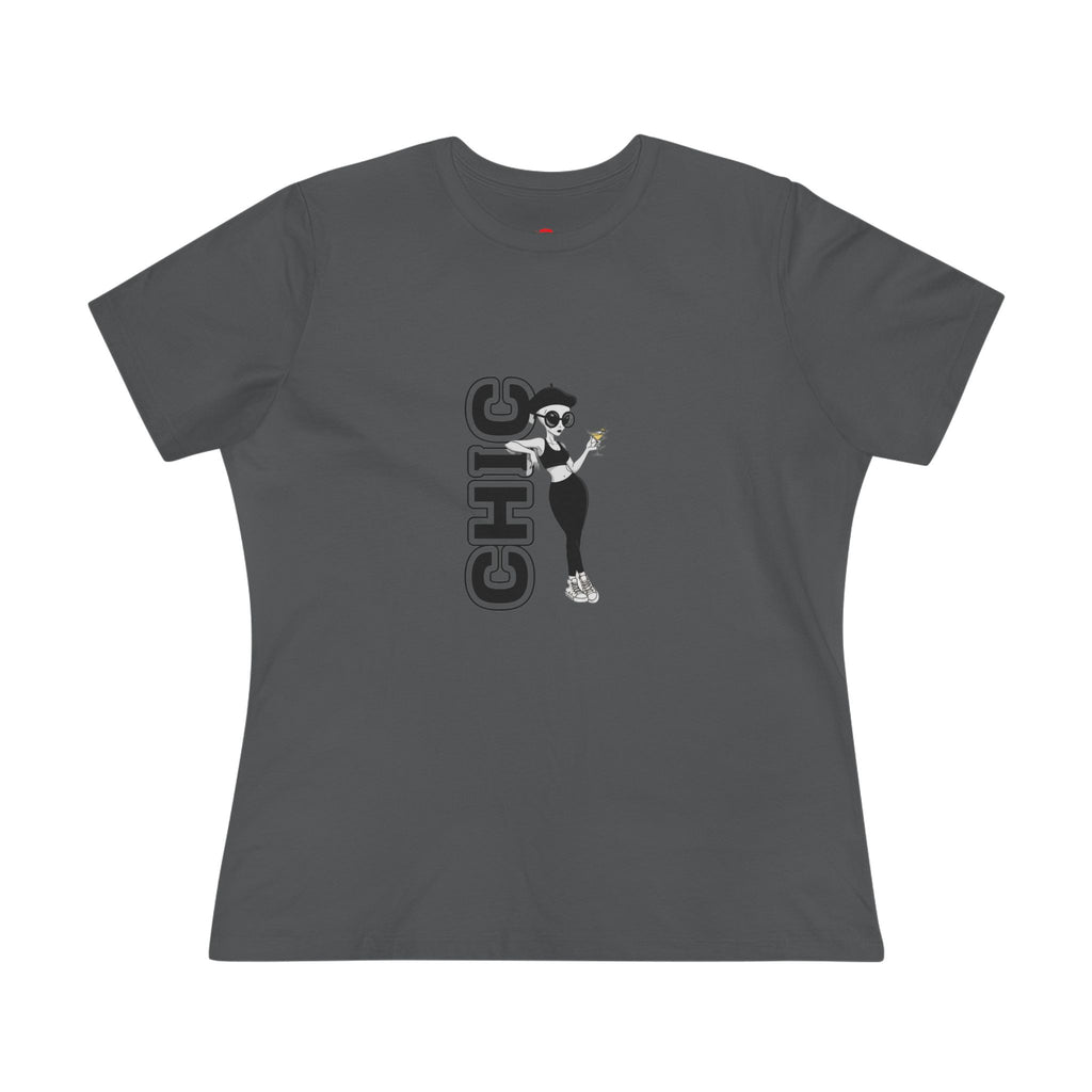 Eccentric Trendz Ladies' V-Neck Minimal Black "CHIC" Graphic Tee