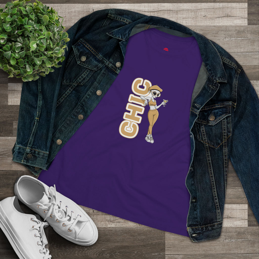 Eccentric Trendz Ladies' V-Neck Minimal Tan "CHIC" Graphic Tee